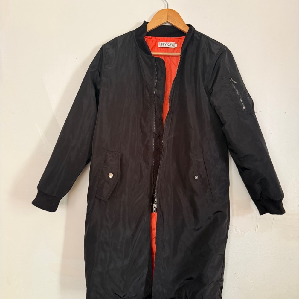 Jeykay Black Long Jacket with Orange Lining